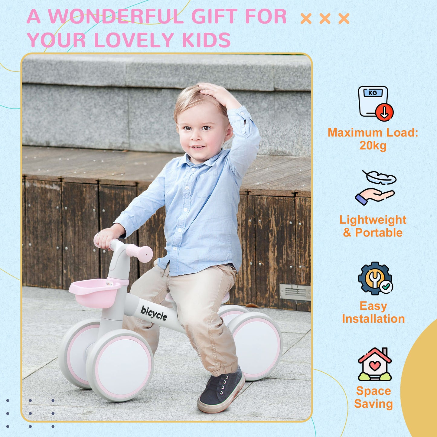 AIYAPLAY Pink Balance Bike for Toddlers Aged 1-3 with Adjustable Seat and Whisper-Quiet Wheels - ALL4U RETAILER LTD