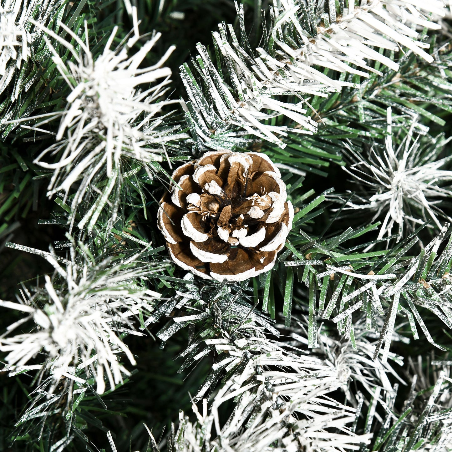 HOMCOM 6FT Snow-Flecked Artificial Christmas Tree with Pine Cones - Automatic Open Holiday Decoration in Green - ALL4U RETAILER LTD