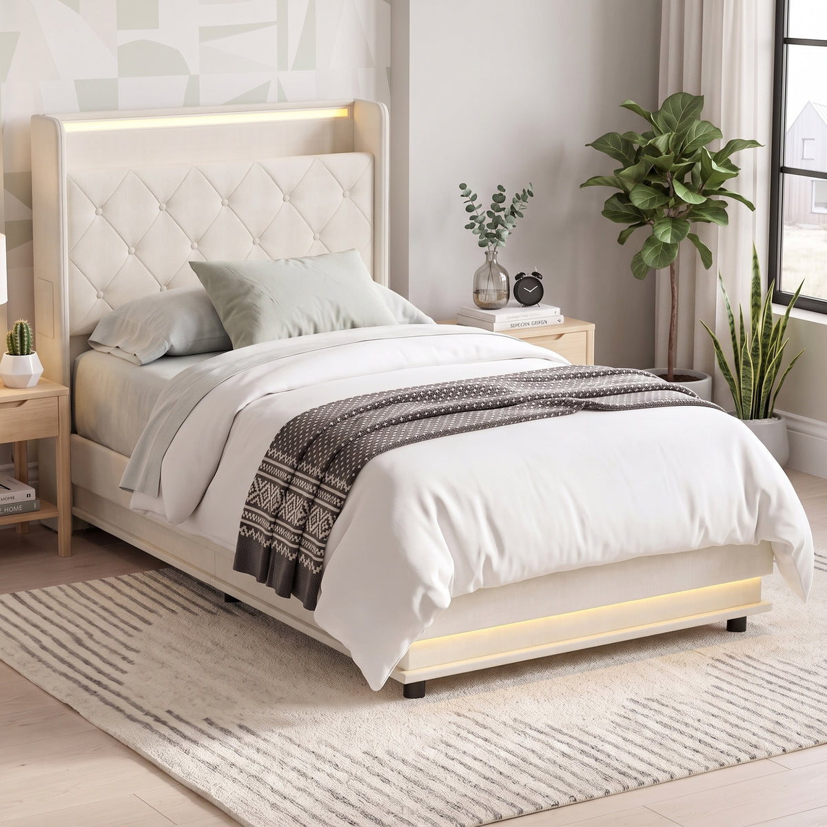 Homcom 3ft Single Bed Frame With Hydraulic Storage LED Lights