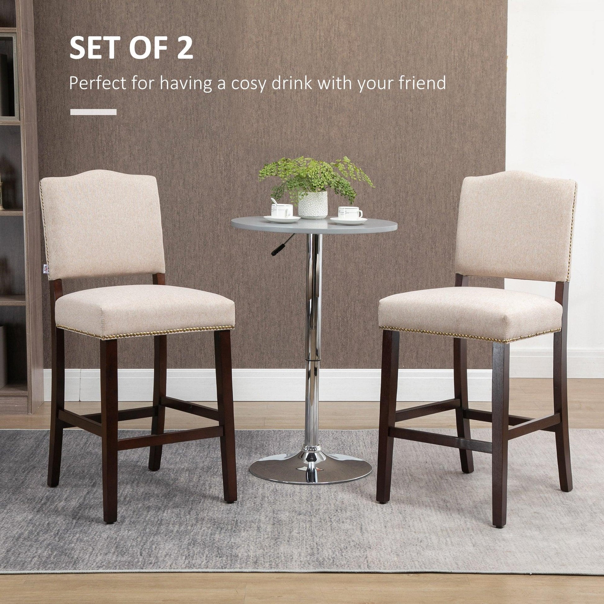 HOMCOM Modern Fabric Bar Stools Set of 2 - ALL4U RETAILER LTD