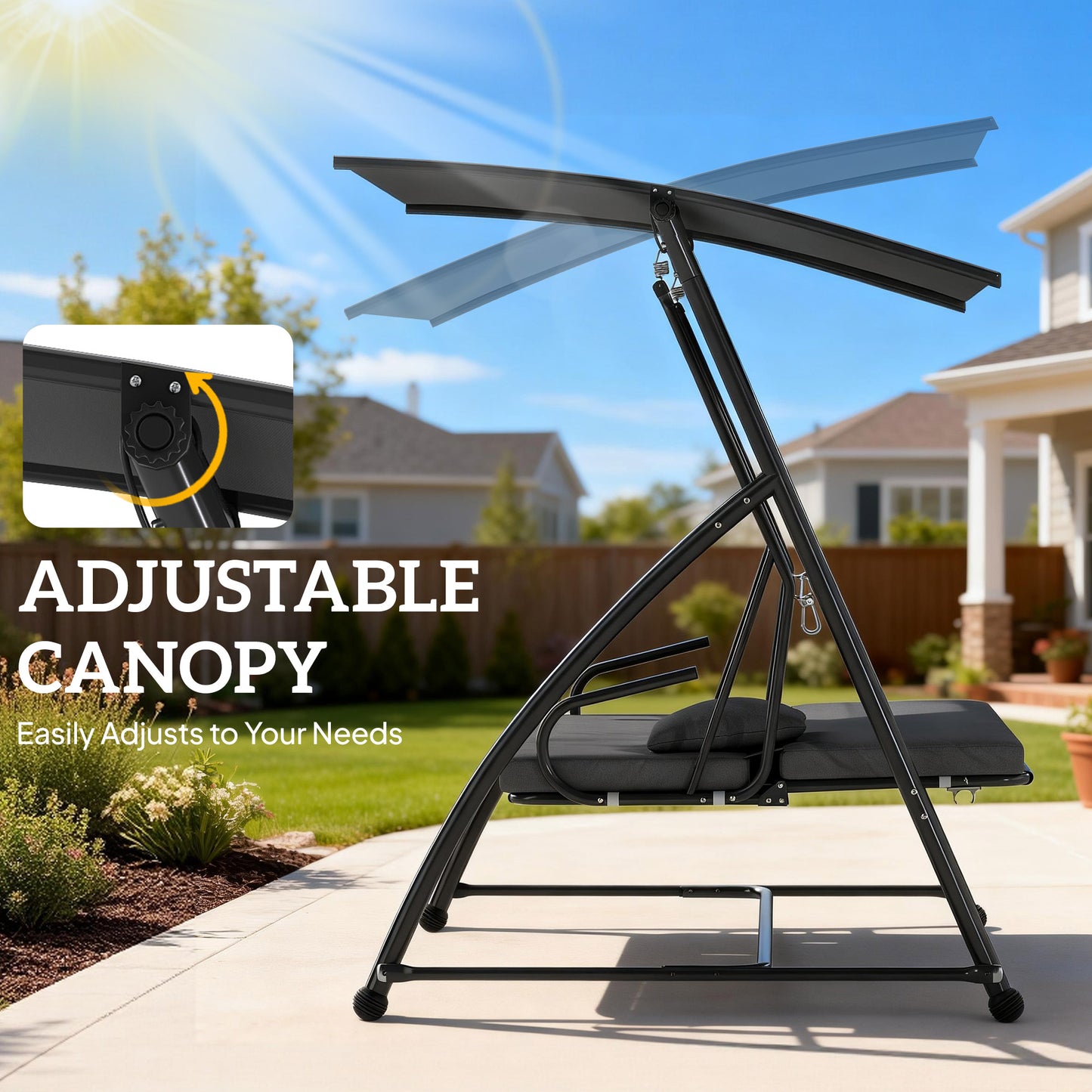 Outsunny Outdoor 2 In 1 Swing Chair Lounger 3 Seater Garden Swing Bed Convertible With Canopy Cushion Dark Grey
