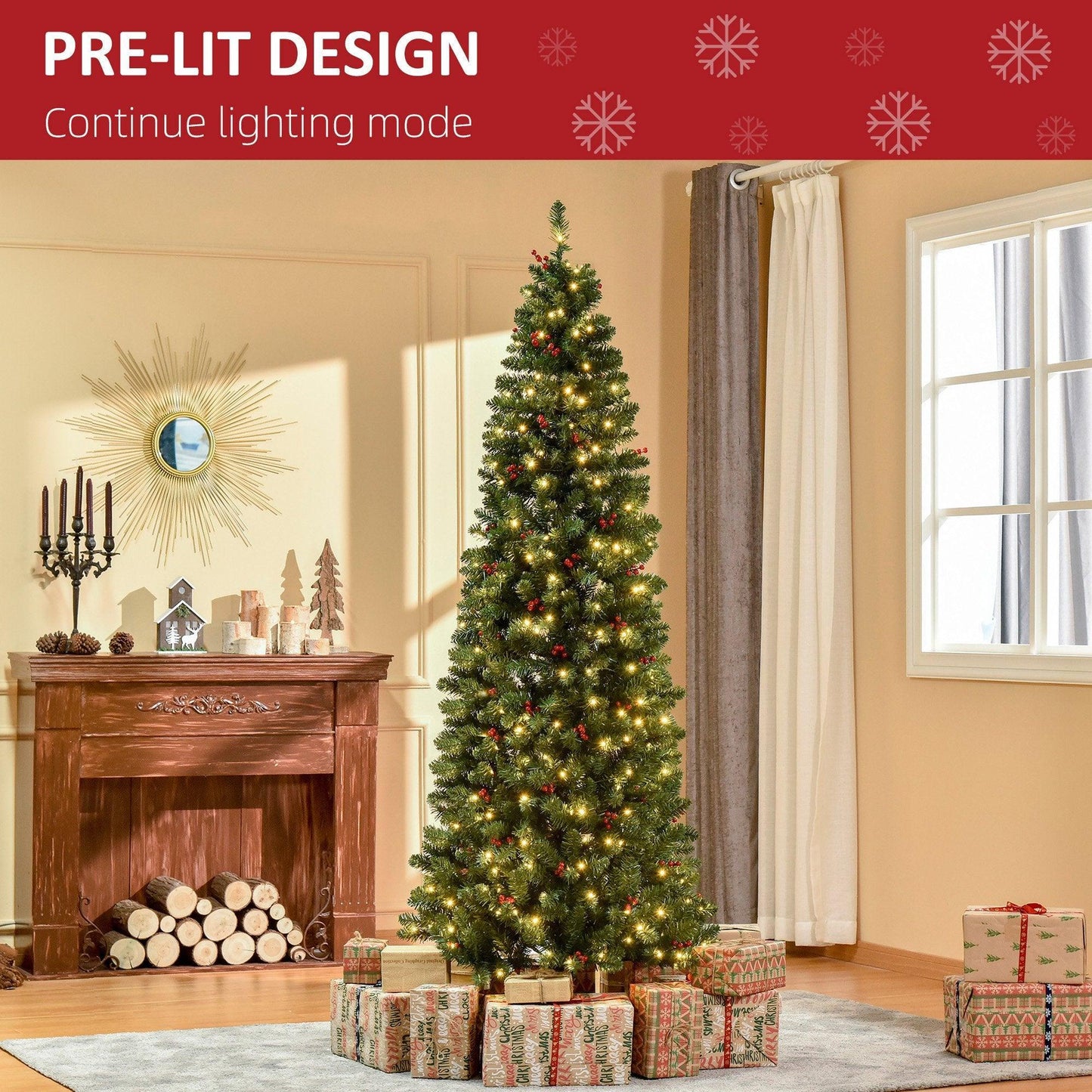 HOMCOM 7FT Pre-lit Pencil Christmas Tree - ALL4U RETAILER LTD