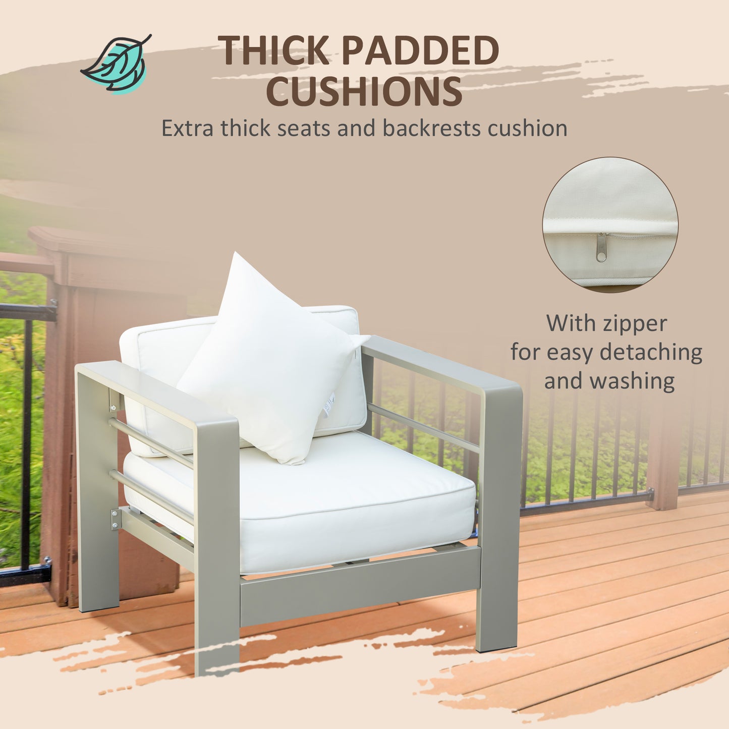 Outsunny Four Piece Outdoor Garden Furniture Set Aluminium Frame Champagne Gold Cushioned Loveseat And Glass Top Table