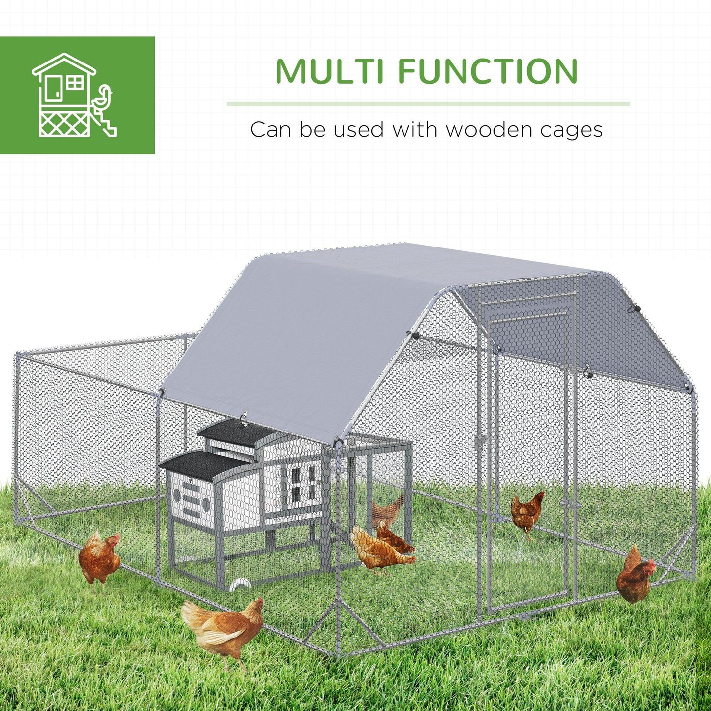 PawHut Large Outdoor Chicken Run Coop for 10-12 Chickens, 2.8x3.8x2m - ALL4U RETAILER LTD