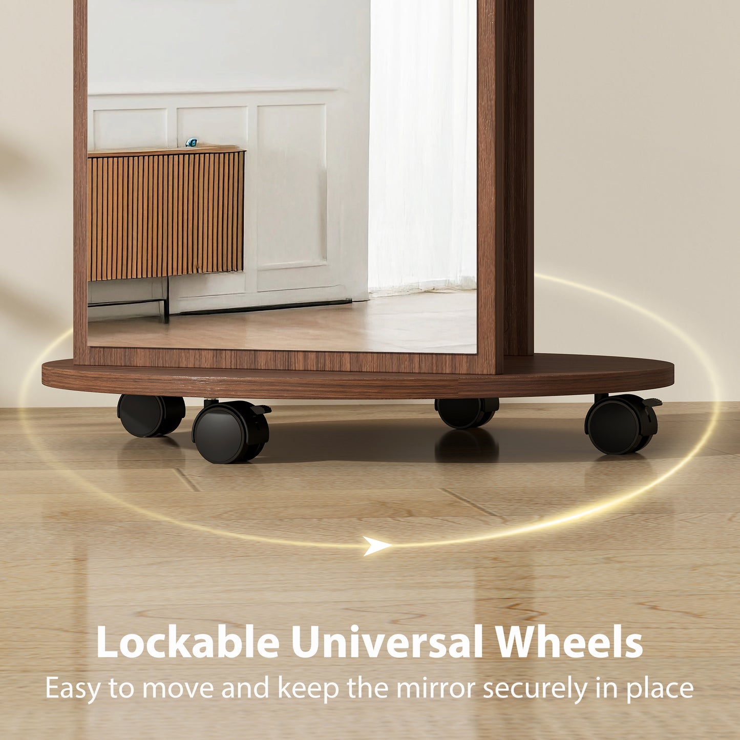 HOMCOM 2 In 1 Full Length Mirror With Storage Shelves Floor Mirror With 4 Wheels Coat Rack And Hooks Brown Wood Effect