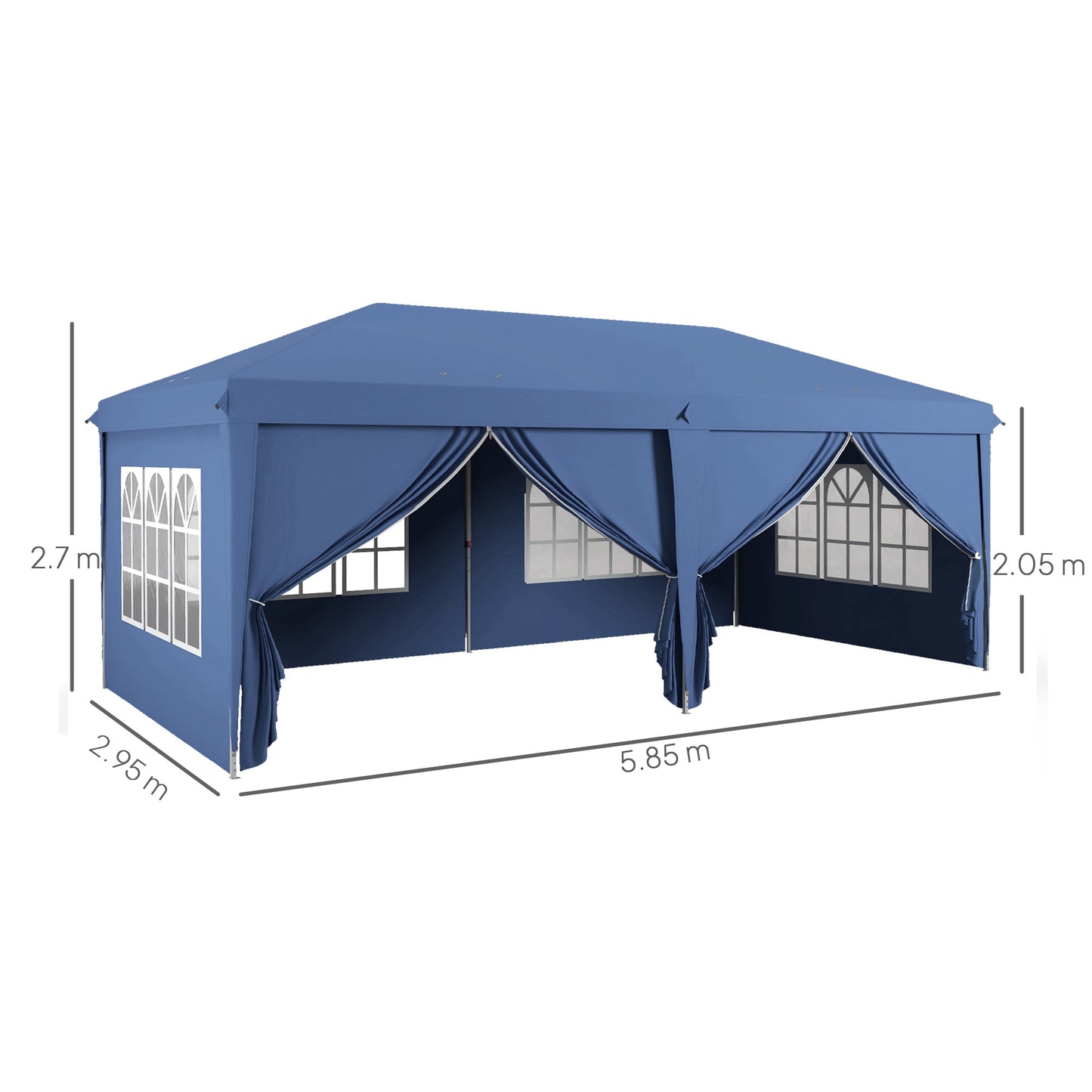 Outsunny 3 X 6m Pop Up Gazebo With Curtain Walls And Windows In Blue For Outdoor Parties And Events