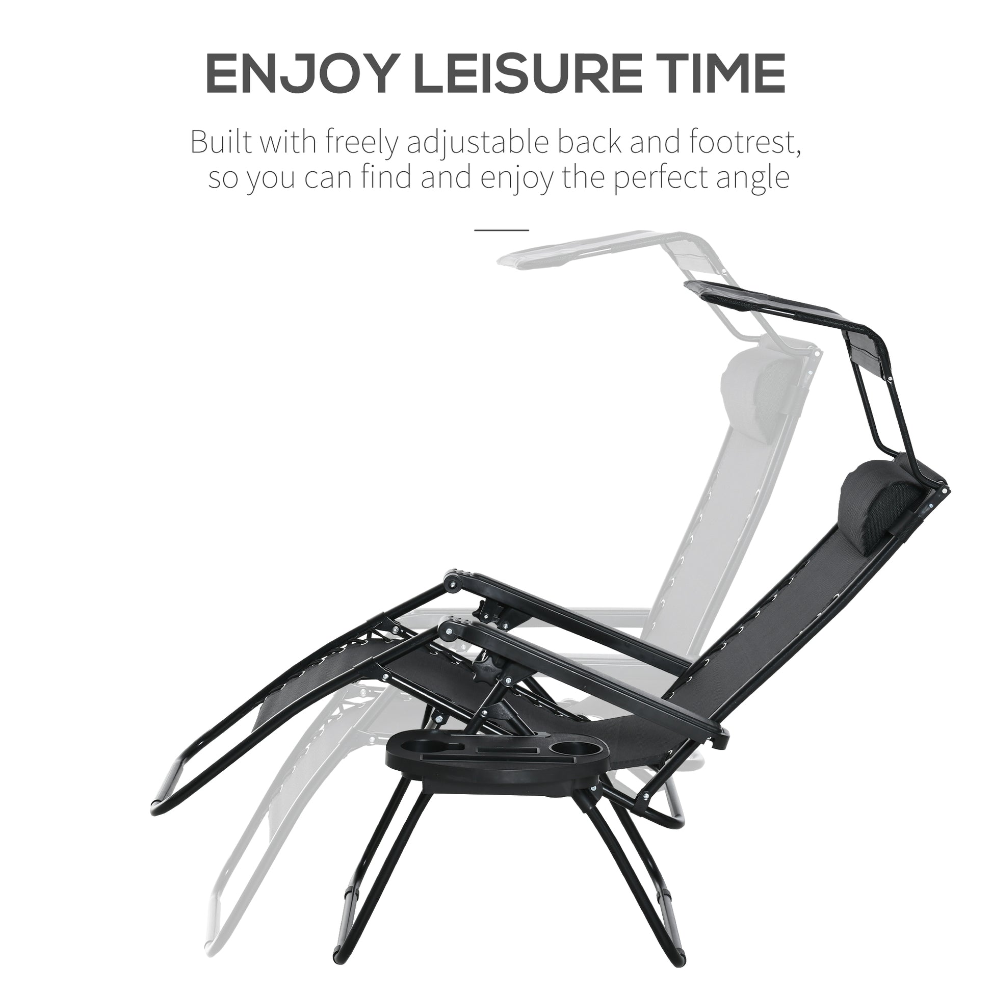 Outsunny 2-Pack Foldable Zero Gravity Reclining Garden Loungers with Headrest, Footrest, and Side Tray - ALL4U RETAILER LTD