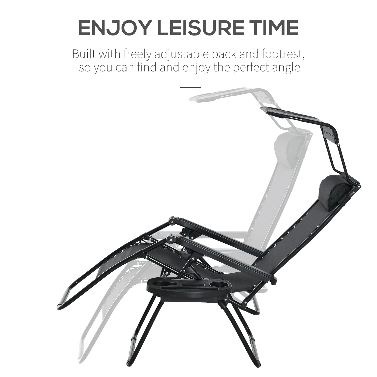 Outsunny Set of 2  Zero Gravity Reclining Garden Chairs with Adjustable Headrest and Side Tray - ALL4U RETAILER LTD