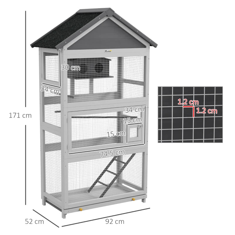 PawHut Wooden Bird Cage with Stand - Grey, Ideal for Finches, Parakeets, and Small Birds - ALL4U RETAILER LTD