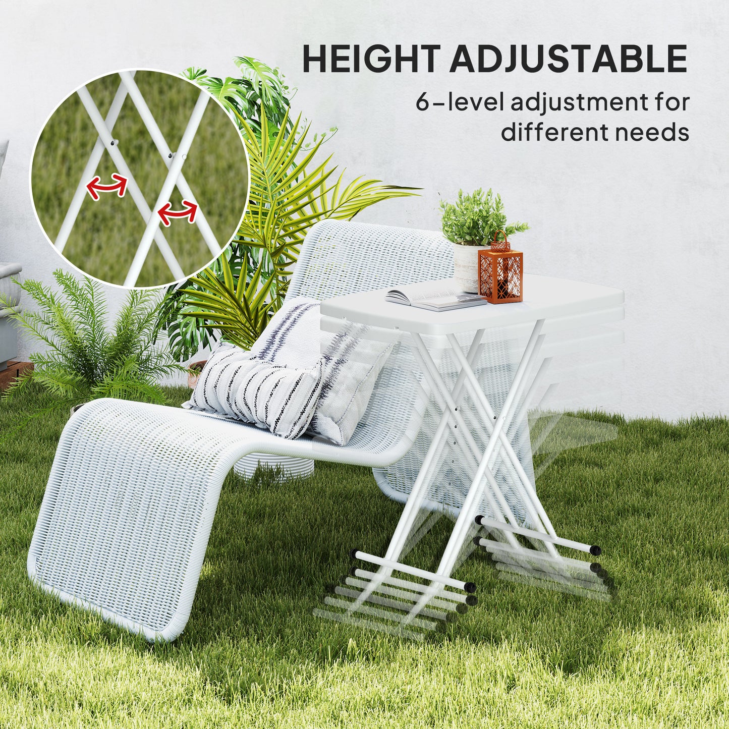 Outsunny Minimal Folding Outdoor Table White Portable Compact Lightweight With Powder Coated Metal Frame And Plastic Top
