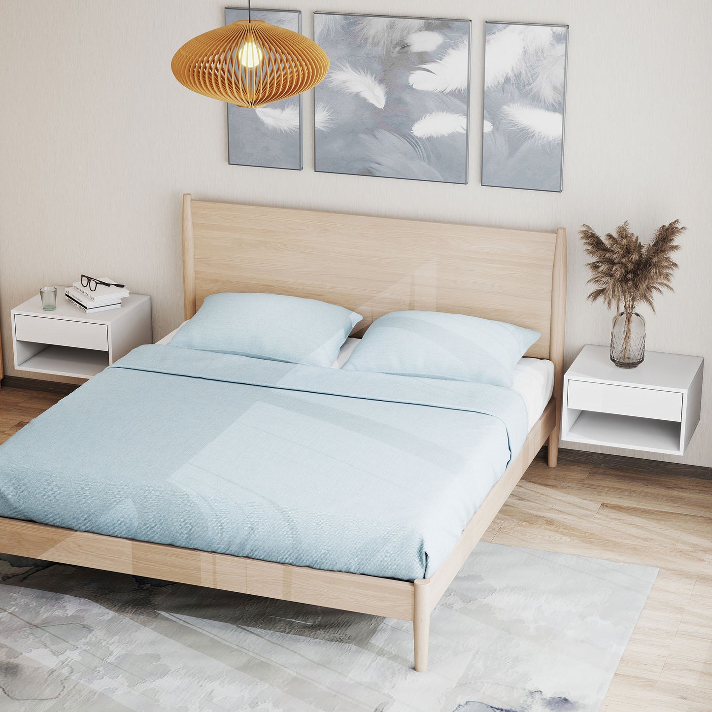 HOMCOM Floating Bedside Tables Set Of Two White With Drawer And Open Shelf Ideal For Nightstand Storage