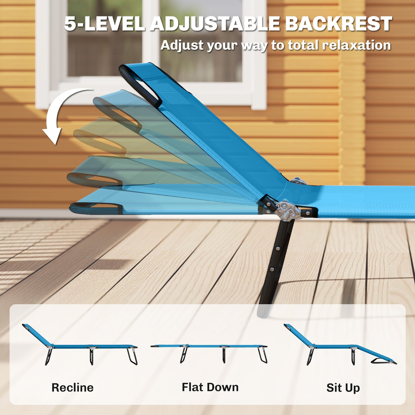 Outsunny Garden Sun Lounger With Five Position Adjustable Back In Sky Blue Folding Outdoor Lounge Chair