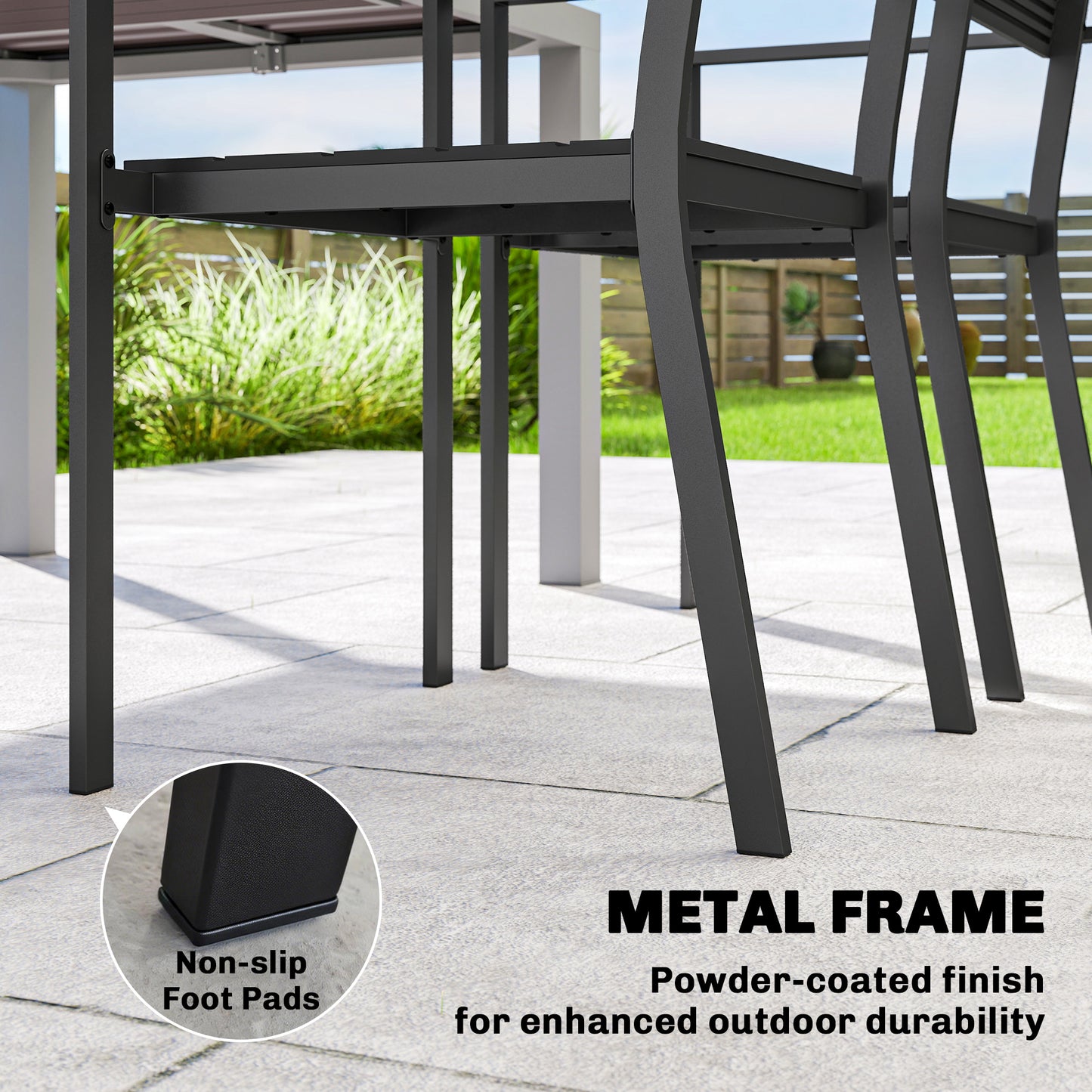 Outsunny Stackable Garden Chairs Set Of 4 Dining Chairs With Slatted HDPE Seat Back And Armrests Metal Frame Black