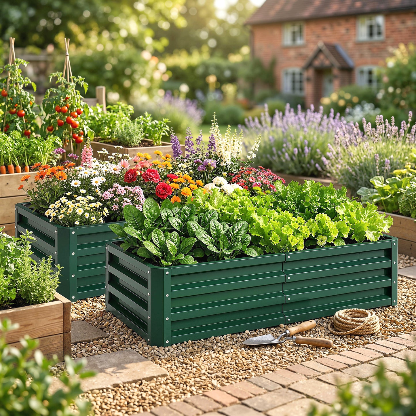 Outsunny Set Of 2 Raised Garden Beds Galvanized Outdoor Planters For Herbs And Vegetables For Patio Balcony Green