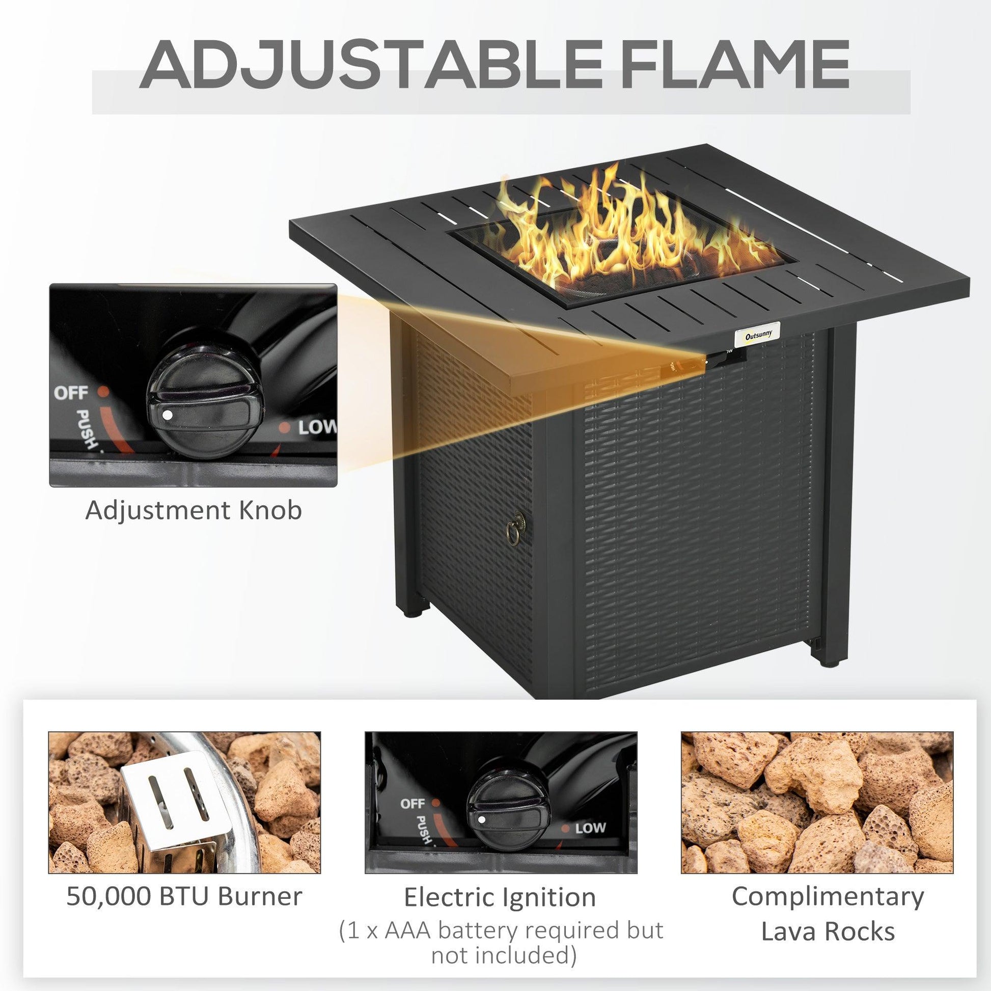 Outsunny 40,000 BTU Gas Firepit Table with Protective Cover, Spark Guard - ALL4U RETAILER LTD