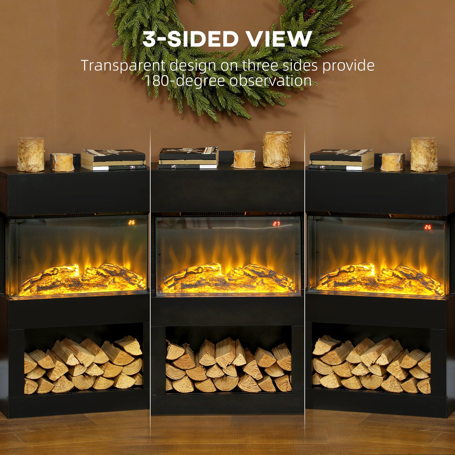 HOMCOM 19 Inch Electric Fireplace With Surround Mantel 3D Flame 6 Colours 3 Brightness Levels 1000W 2000W Remote Timer