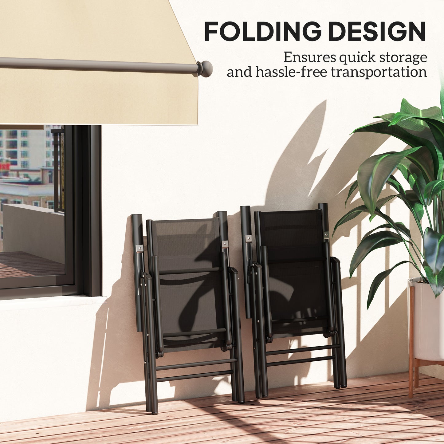 Outsunny Two Pack Folding Garden Chairs With Aluminum Frame And Breathable Mesh Seats For Outdoor Balcony Use Black