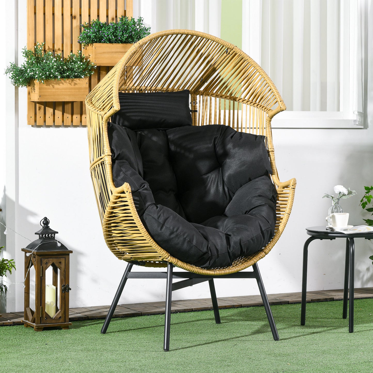 Outsunny Elegant Sand Rattan Garden Egg Chair with Plush Cushions and Adjustable Feet - ALL4U RETAILER LTD