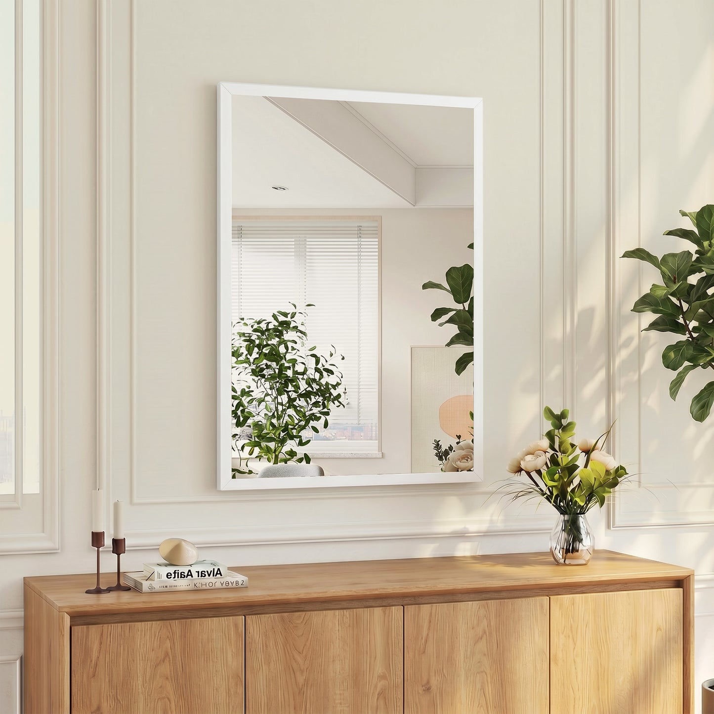 HOMCOM Wall Mounted Bathroom Mirror 70 x 50 cm White Frame For Living Room Bedroom And Hallway
