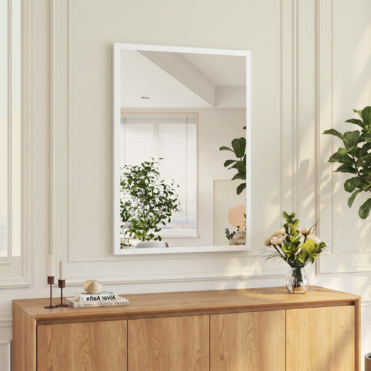 HOMCOM Wall Mounted Bathroom Mirror 70 x 50 cm White Frame For Living Room Bedroom And Hallway