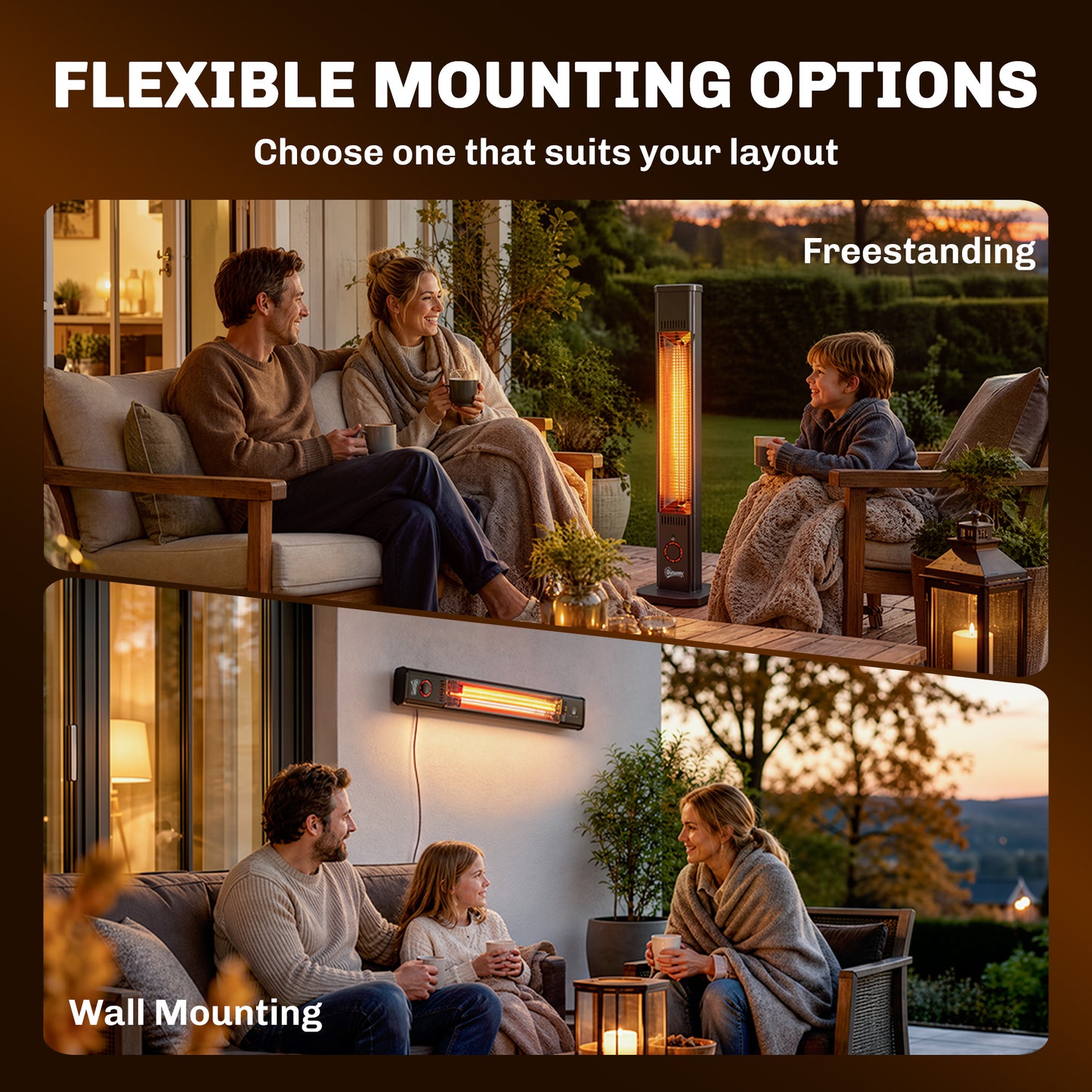 Outsunny 2000W Electric Infrared Patio Heater Wall Mount IP65 Black