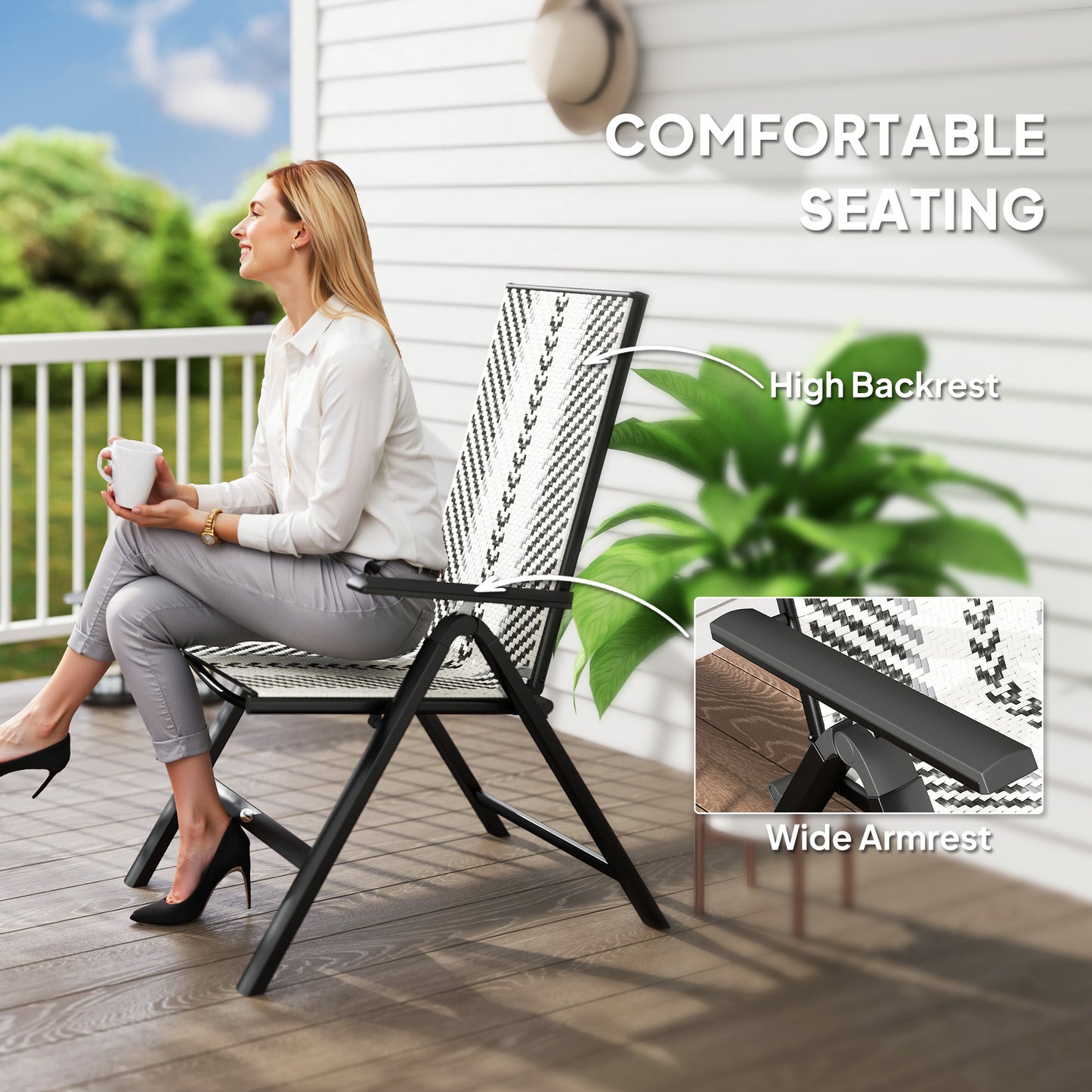 Outsunny Set Of Two Grey Rattan Reclining Garden Chairs With Adjustable Backrests