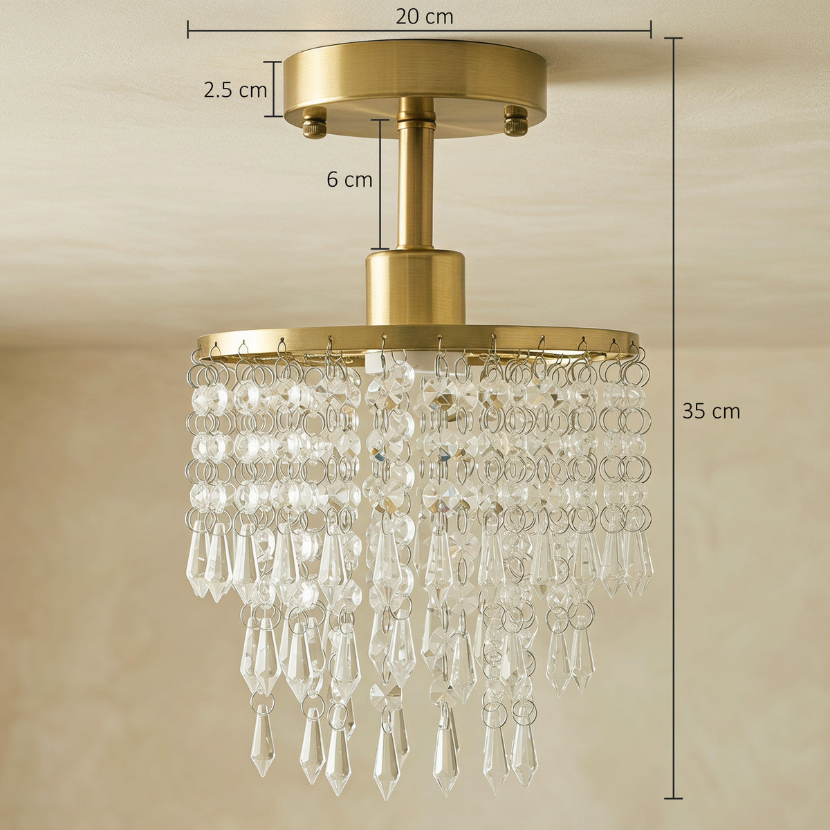 HOMCOM Crystal Ceiling Light With 57 Crystal Strands For Small Rooms
