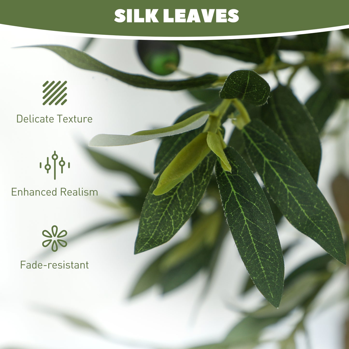HOMCOM Set of Two Silk Leaf Artificial Olive Trees With Realistic Foliage in Cement Pots