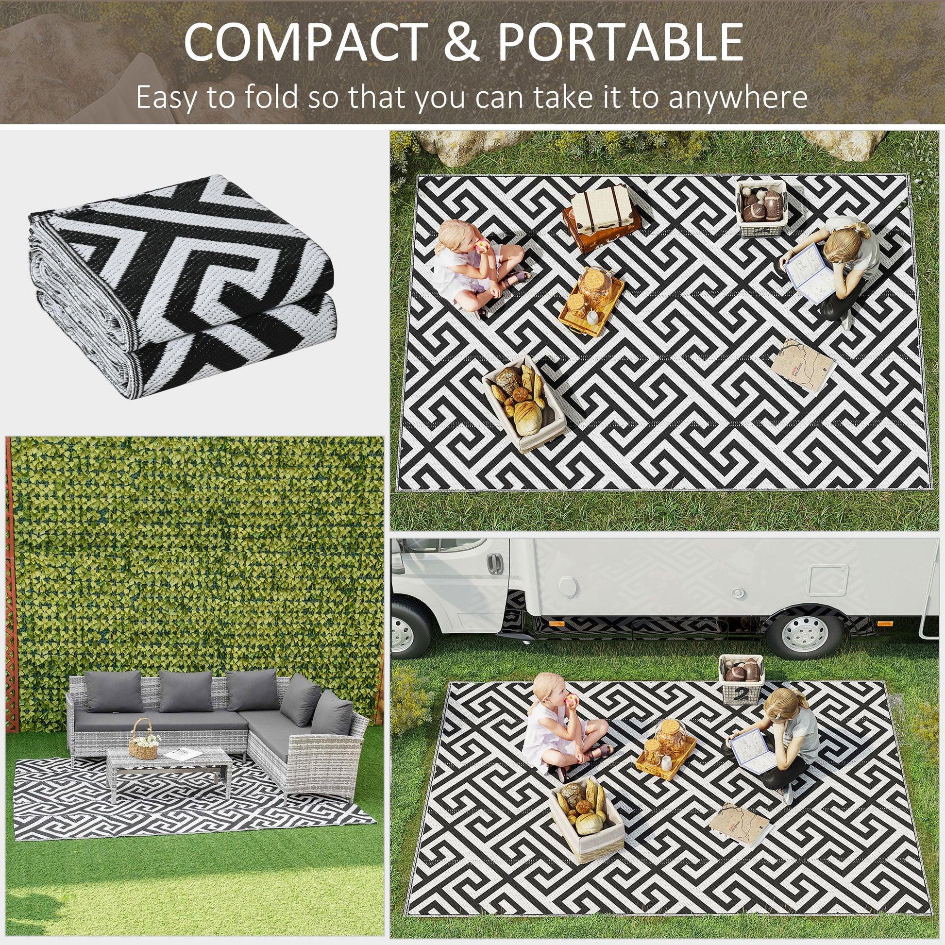 Outsunny 182x274cm Reversible Outdoor Mat Black/White - ALL4U RETAILER LTD