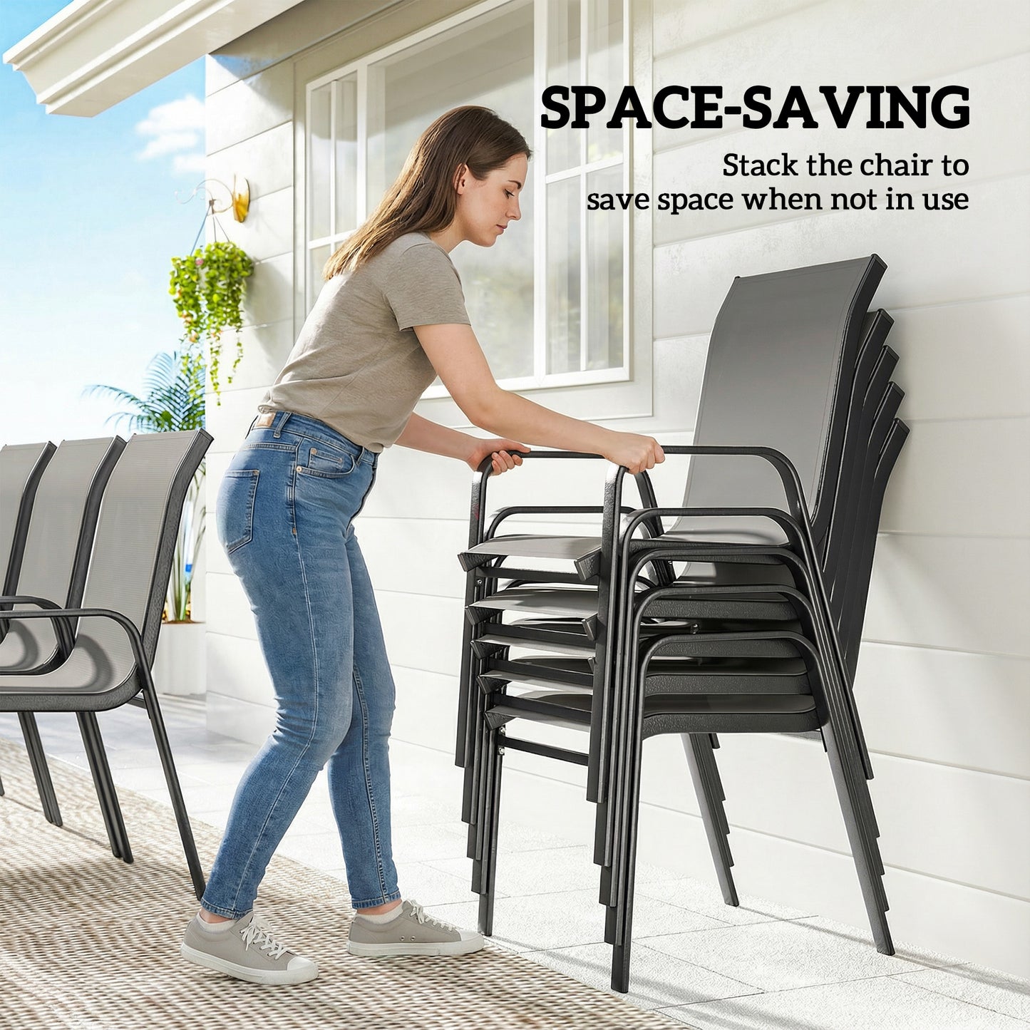 Outsunny 9 Piece Garden Dining Set for 8 with Tempered Glass Table Top Outdoor Patio Furniture in Dark Grey