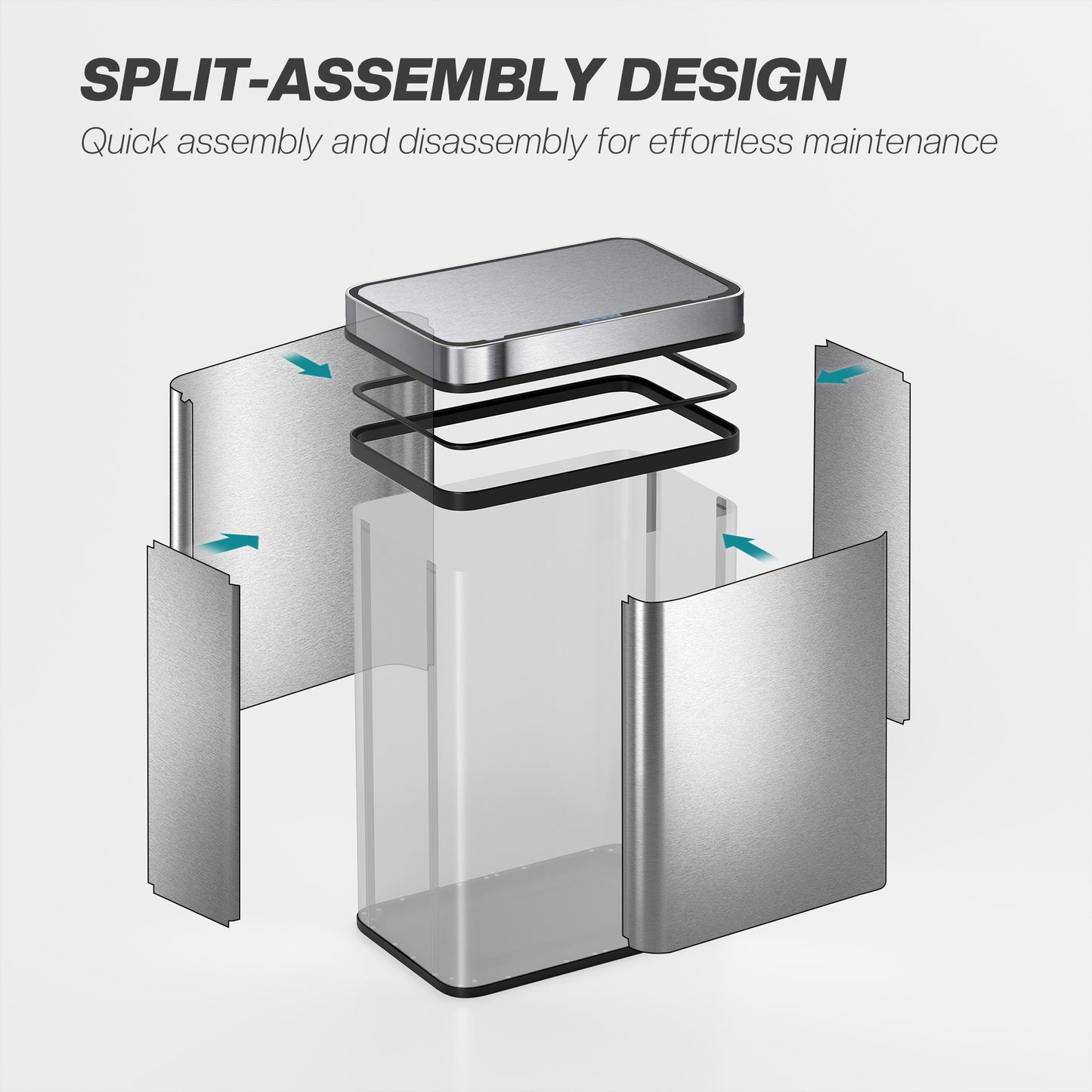 HOMCOM 50 L Sensor Bin with Soft-Close Lid, Fingerprint-Proof Stainless Steel, Silver Tone, Touchless Operation