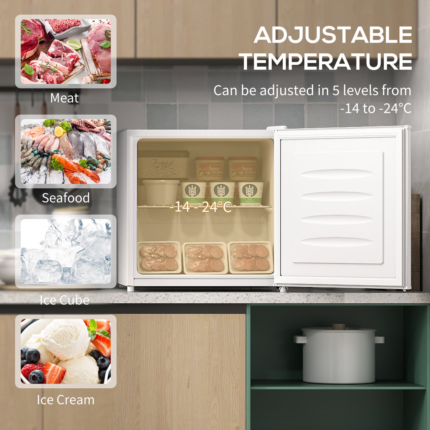 HOMCOM 35L Mini Freezer Countertop White With Temperature Range Minus 24 To Minus 14 Celsius