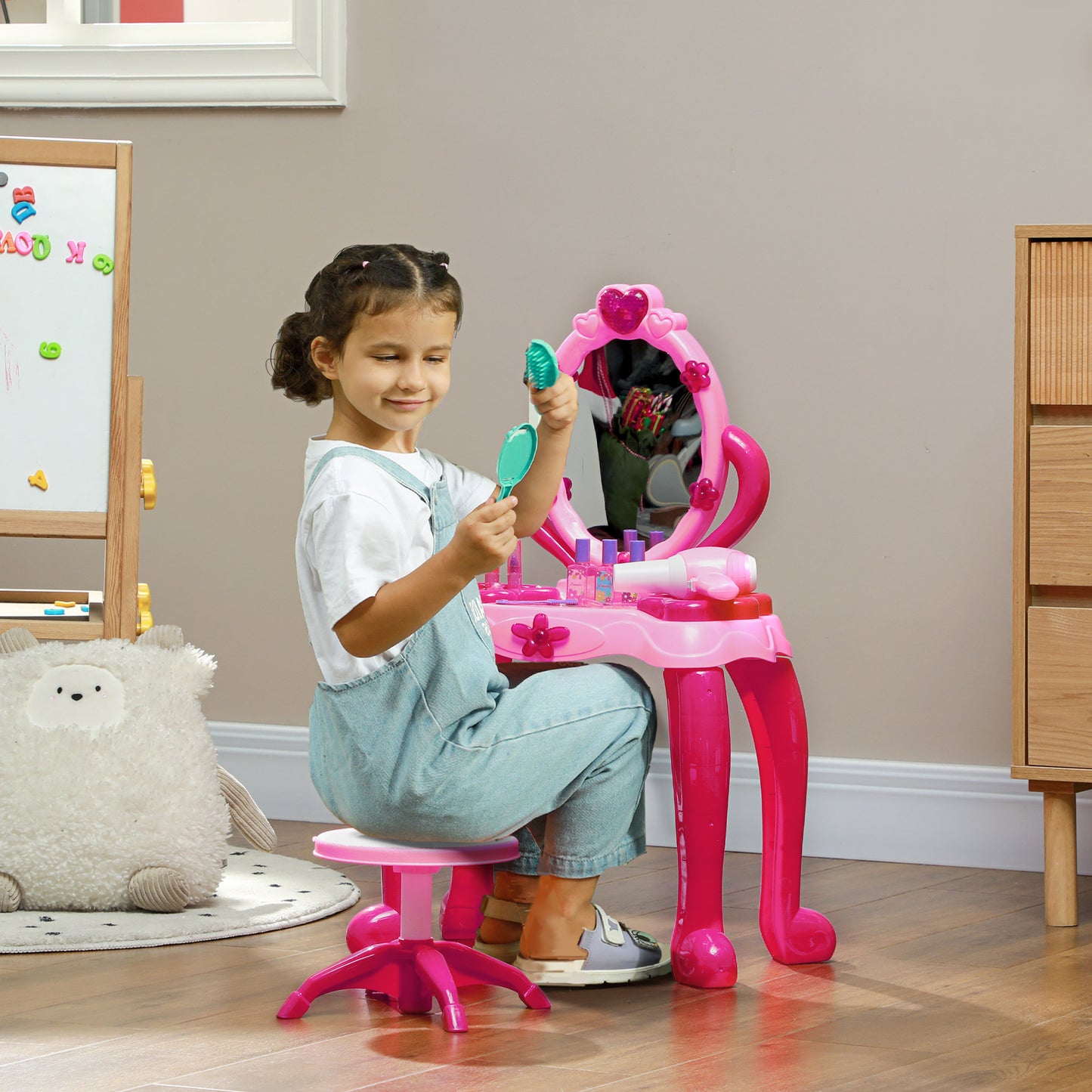 AIYAPLAY Pink Kids Vanity Set with Interactive Mirror, Music, and Accessories for Ages 3-6