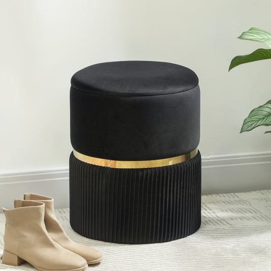 HOMCOM Velvet-Feel Storage Ottoman With Hidden Storage And Soft Black Upholstery For Living Room And Bedroom Decor