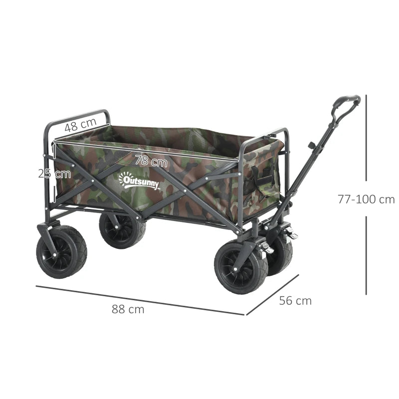 Outsunny 95L Folding Steel Frame Garden Trolley with Handle - Multicolour, Portable Cart for Gardening and Outdoor Use - ALL4U RETAILER LTD