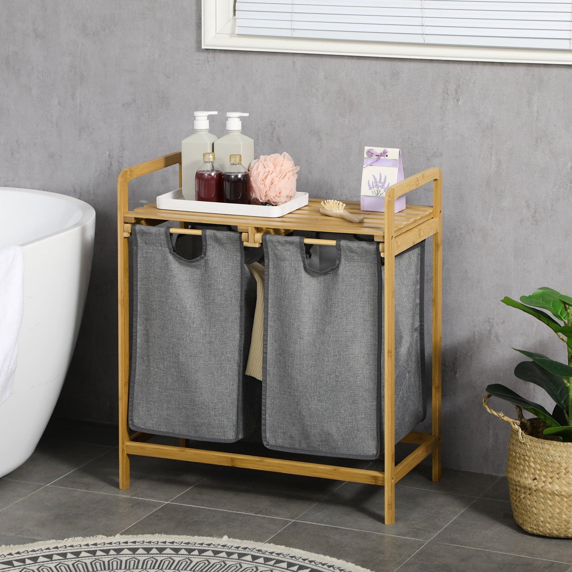 HOMCOM Bamboo Laundry Hamper with Shelf - Space-Saving - ALL4U RETAILER LTD