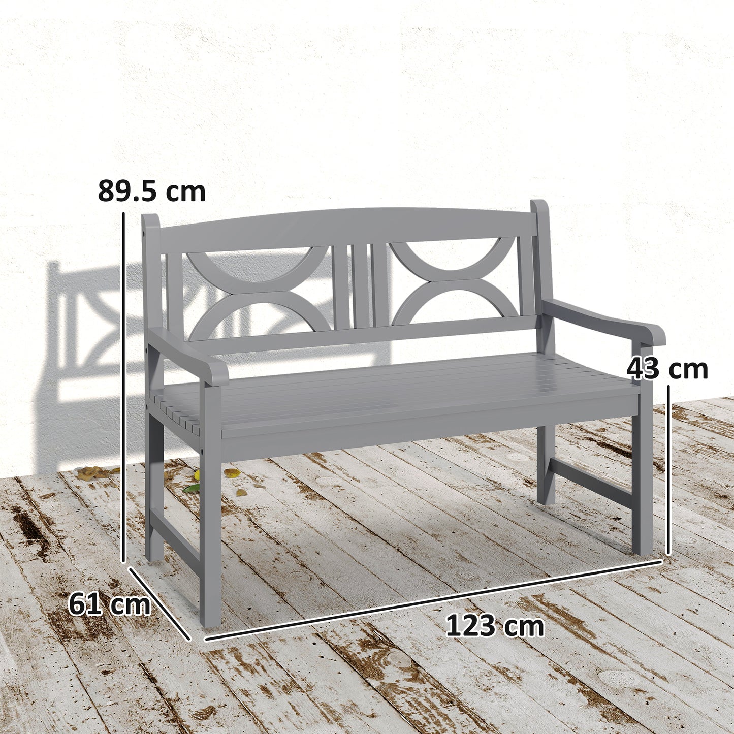 Outsunny 2 Seater Wooden Garden Bench Outdoor Patio Loveseat For Porch Grey Weather Resistant Poplar Wood