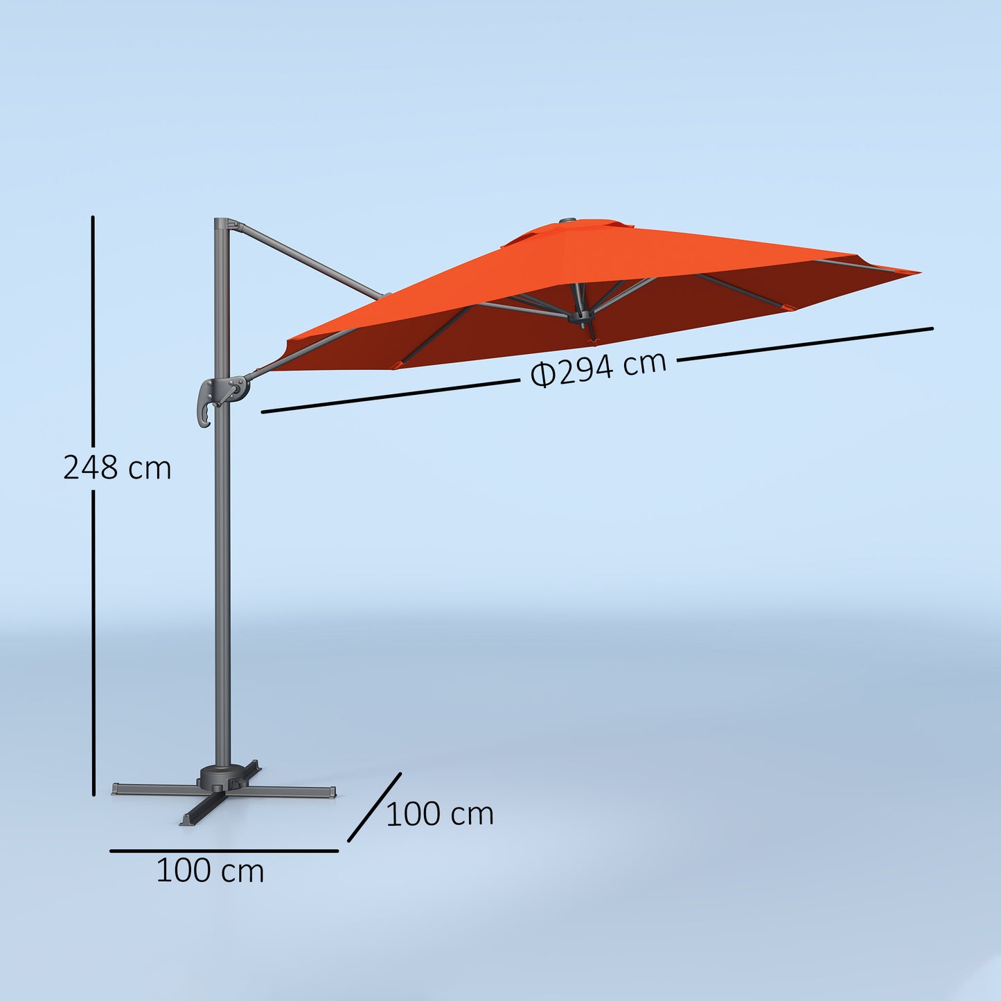 Outsunny Five Position Overhanging Cantilever Parasol Orange With Aluminum Frame And 360 Degree Rotation