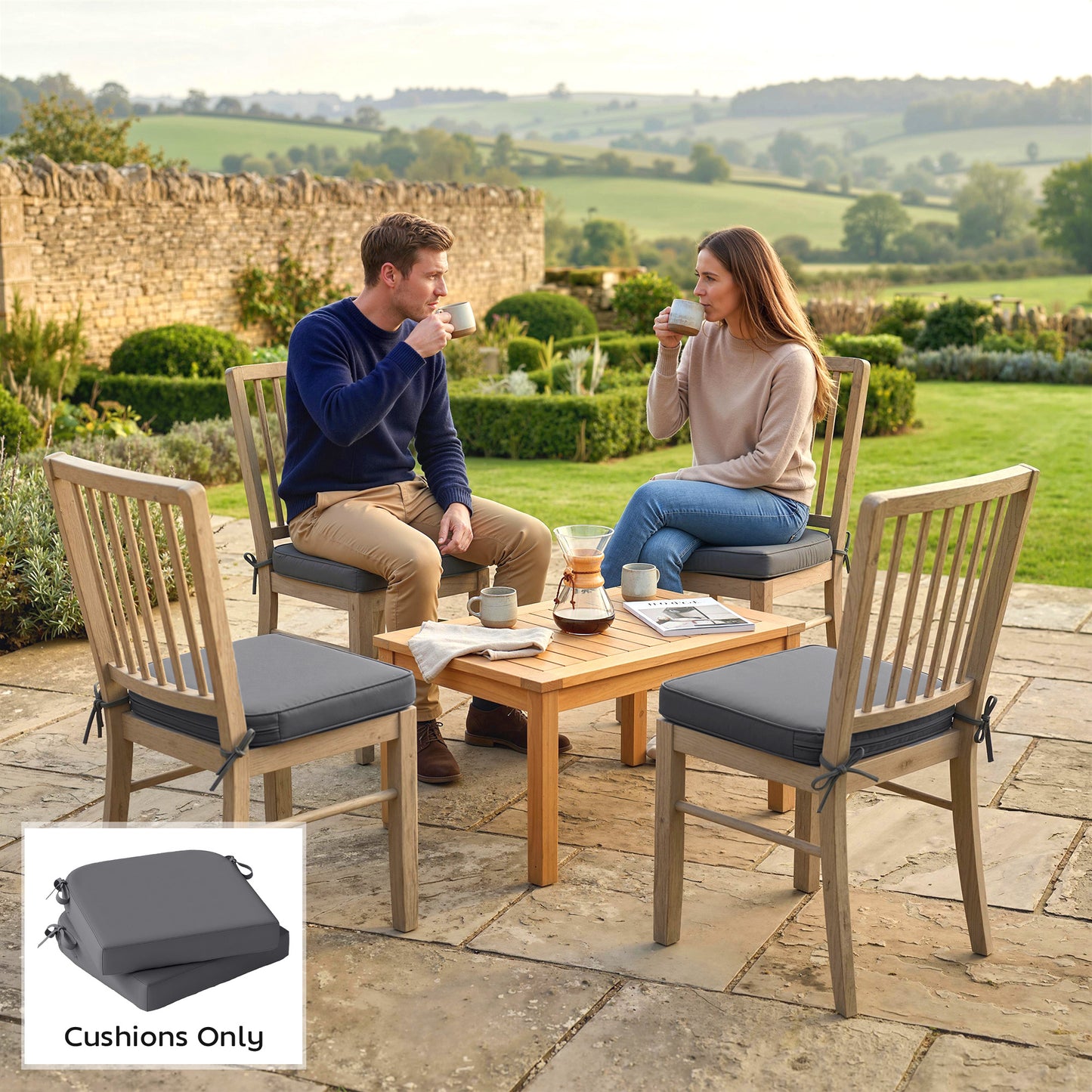 Outsunny Garden Chair Cushions Set Of 2 7cm Thick Foam With Ties Dark Grey Water Repellent