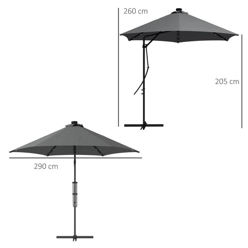 Outsunny 3m Garden Cantilever Umbrella with Solar LED, Cross Base, and Waterproof Cover - Dark Grey Patio Parasol - ALL4U RETAILER LTD