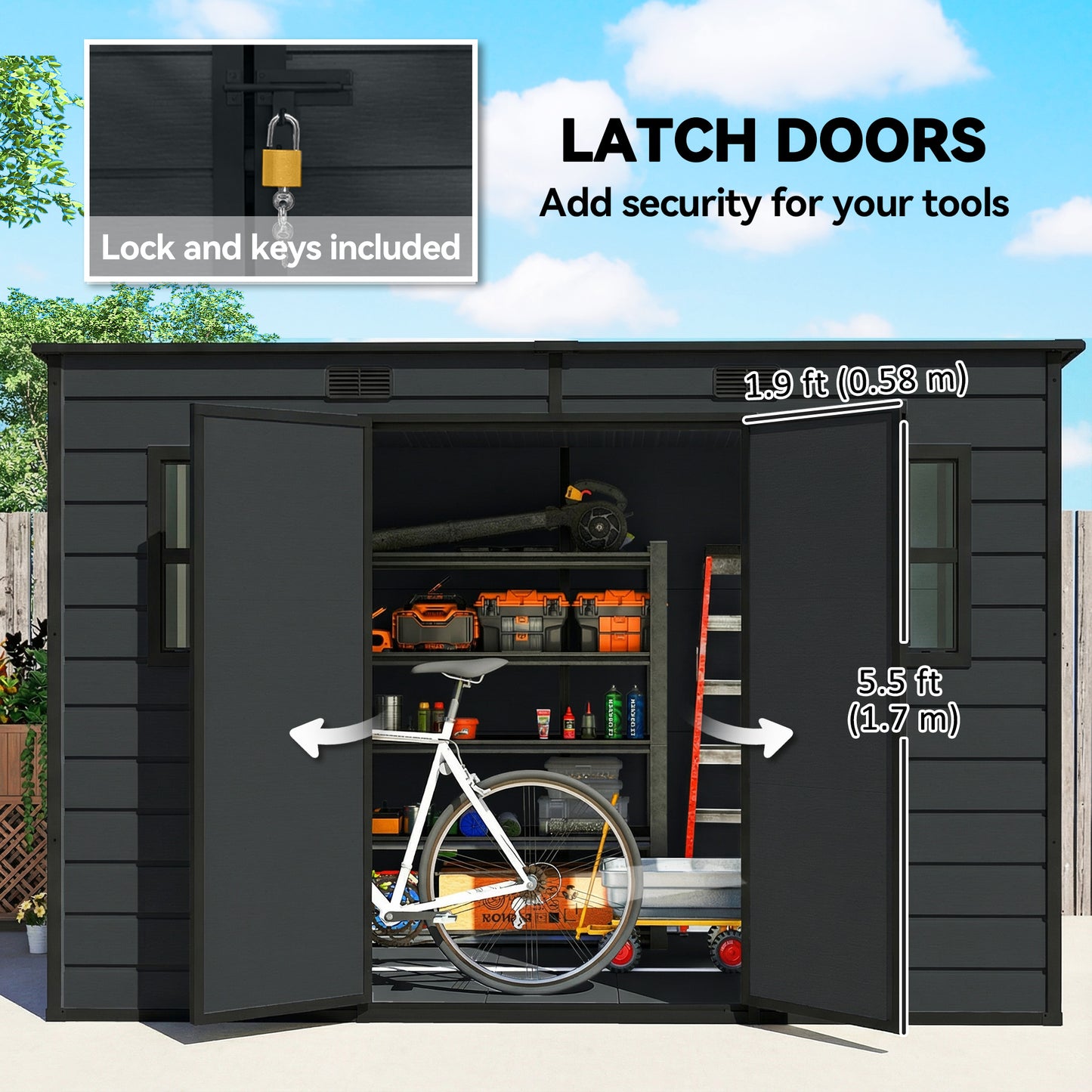 Outsunny 10x6 Ft Resin Garden Shed Outdoor Storage Shed With Floor Windows Lockable Doors And Vents Dark Grey
