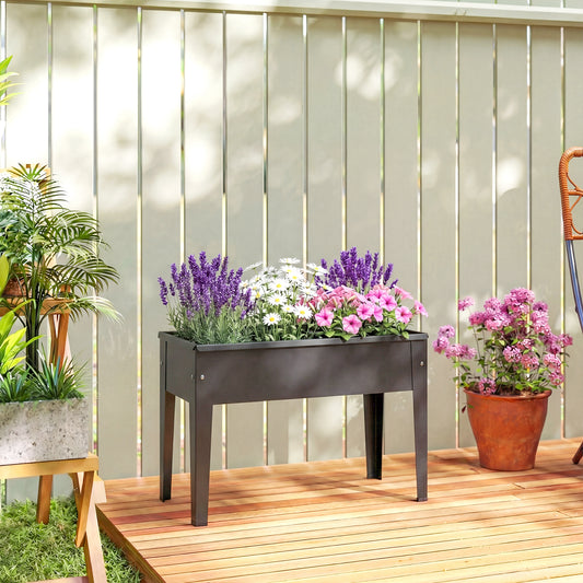 Outsunny Raised Planter Bed On Legs With Drainage Hole And Foot Covers Powder Coated Metal Garden Bed Black