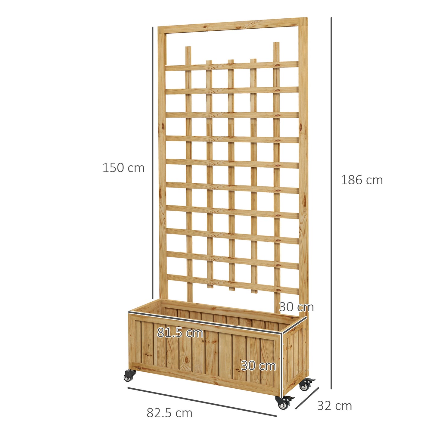 Outsunny Wooden Rolling Trellis Planter Box for Vegetables, Herbs, and Flowers with Soil Liner - ALL4U RETAILER LTD