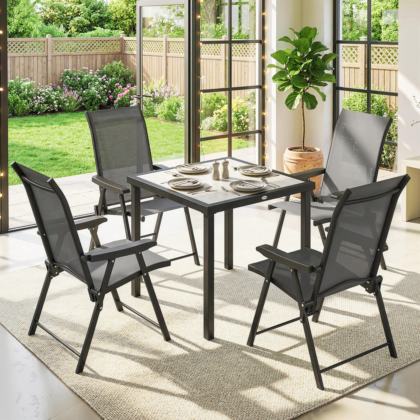 Outsunny 5 Piece Outdoor Dining Set for 4 with Square Table and Folding Chairs in Grey