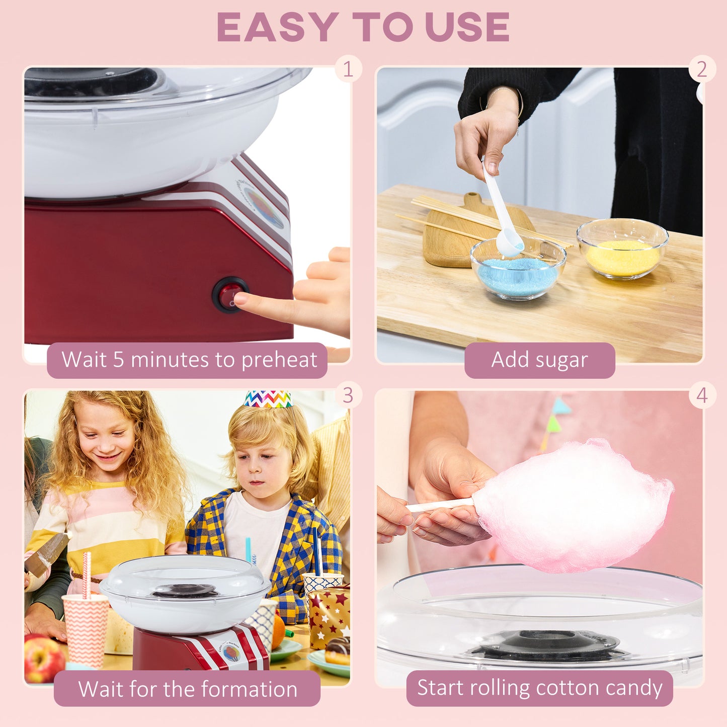 HOMCOM 450W Electric Cotton Candy Maker - Professional Candy Floss Machine for Parties and Home Use - ALL4U RETAILER LTD