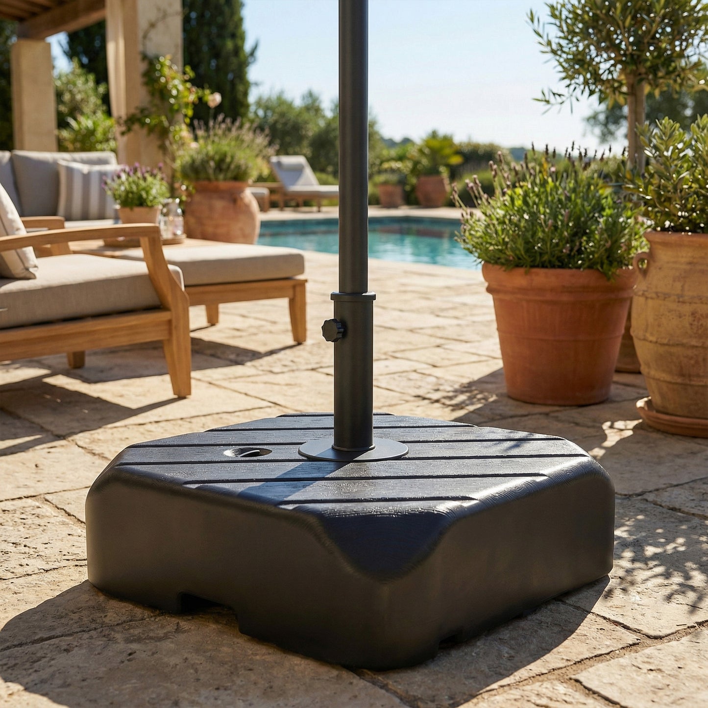 Outsunny Garden Parasol Base On Wheels With Telescopic Handle Fillable To 72 Kg Or 45 Kg Black