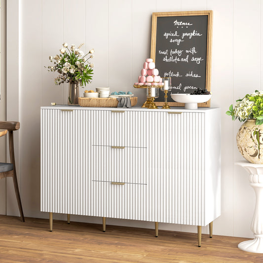 HOMCOM Two Door Sideboard With 3 Drawers And Adjustable Shelves White For Living Room And Kitchen Storage