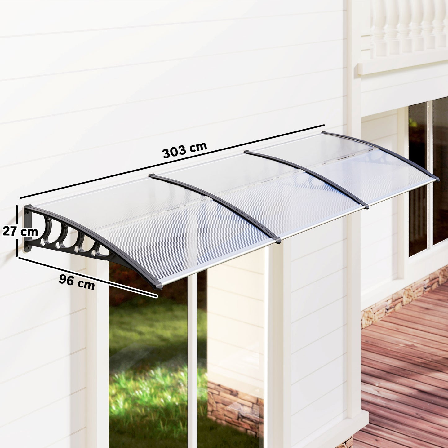 Outsunny Front Door Canopy Outdoor Awning Rain Shelter 303x96 cm Clear Aluminium Frame