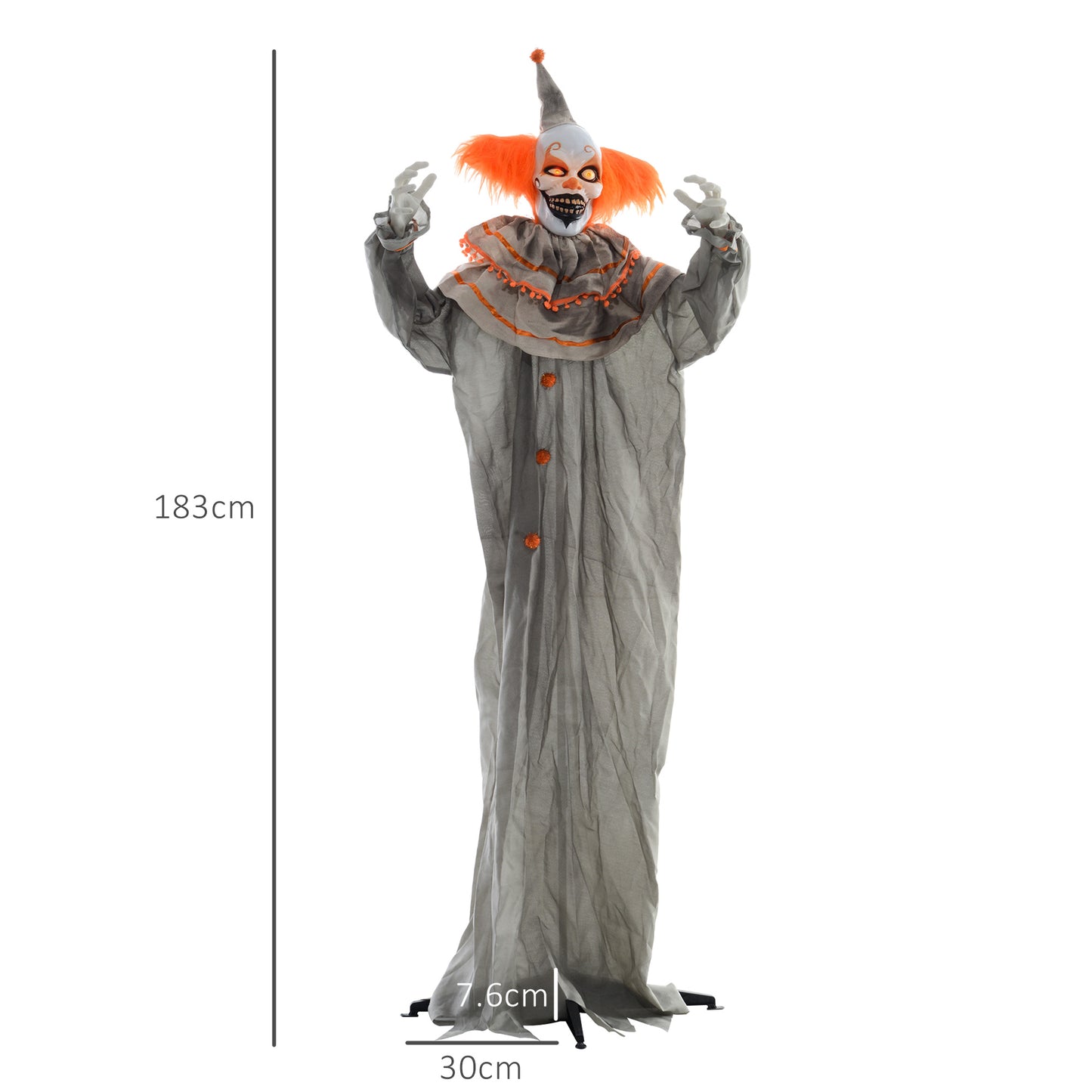 HOMCOM 72" Spooky Orange Clown Animatronic Halloween Decoration with Sound Effects and Glowing Eyes - ALL4U RETAILER LTD