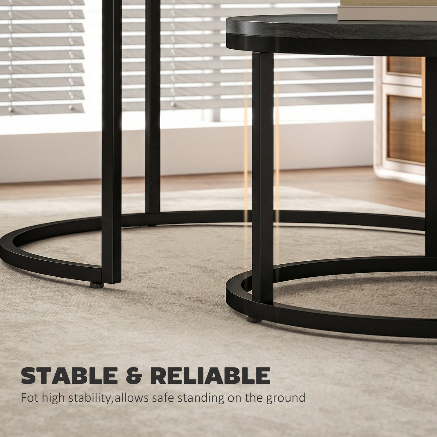HOMCOM Set Of Two Wood Effect Stacking Tables In Black Wood Grain For Space Saving Living Room Decor
